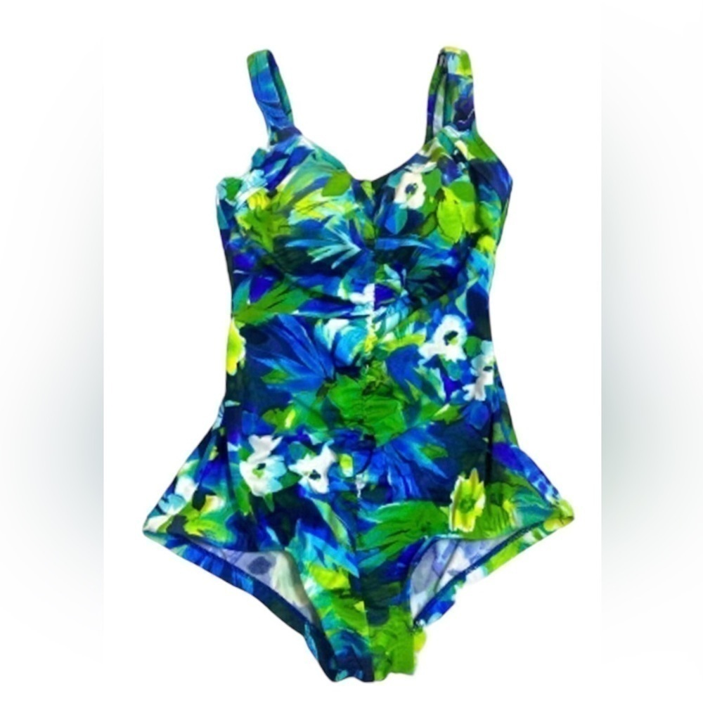 Maxine of Hollywood - Ruched Tropical Floral Shirred Front Girl Leg One Piece